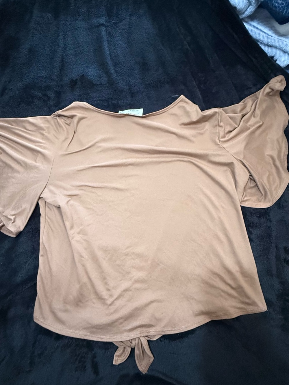 Joey Light Brown V-Neck Tie-Front Crop Top